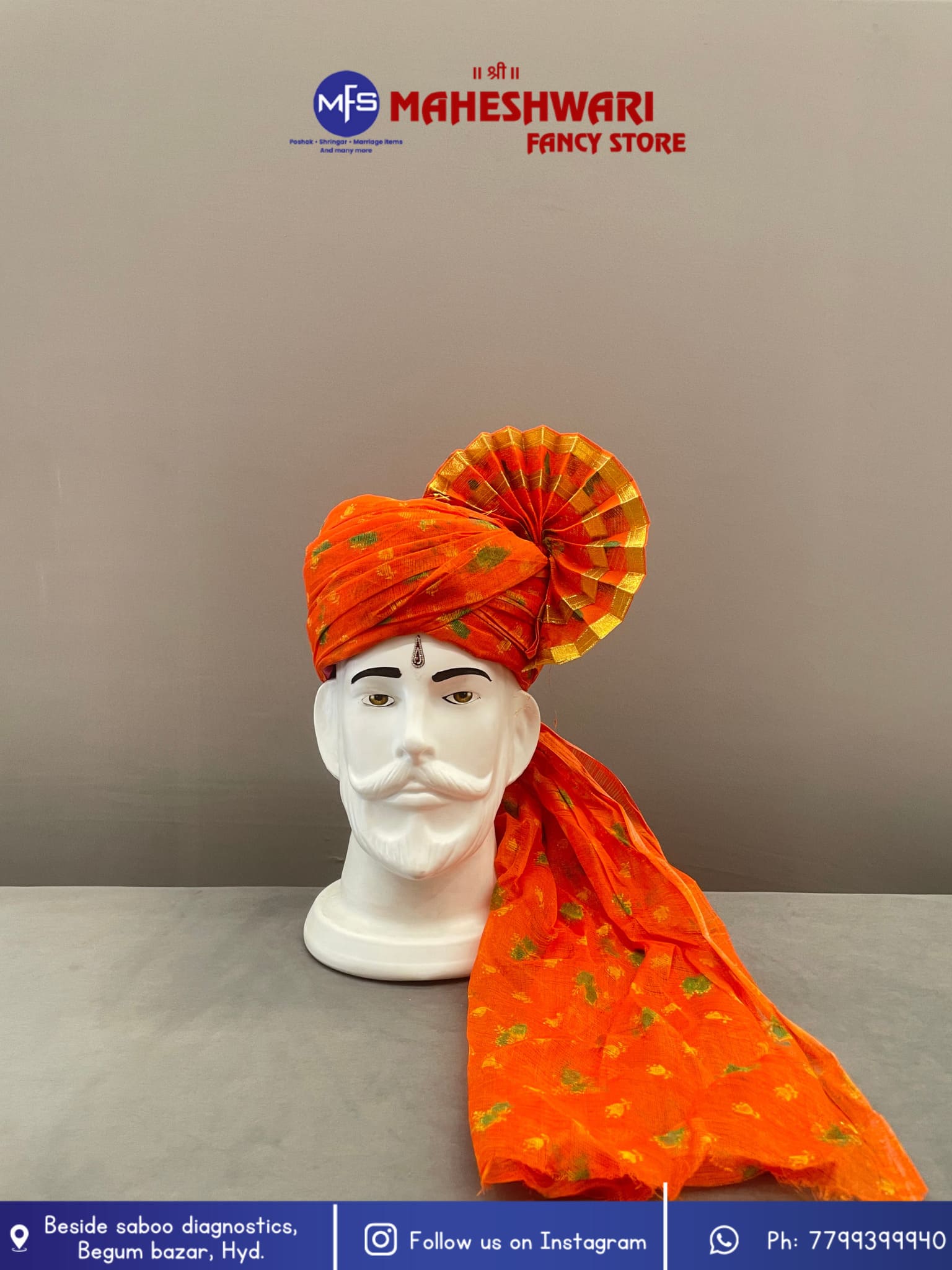 Orange Makkhi Barati Pagdi Fabric